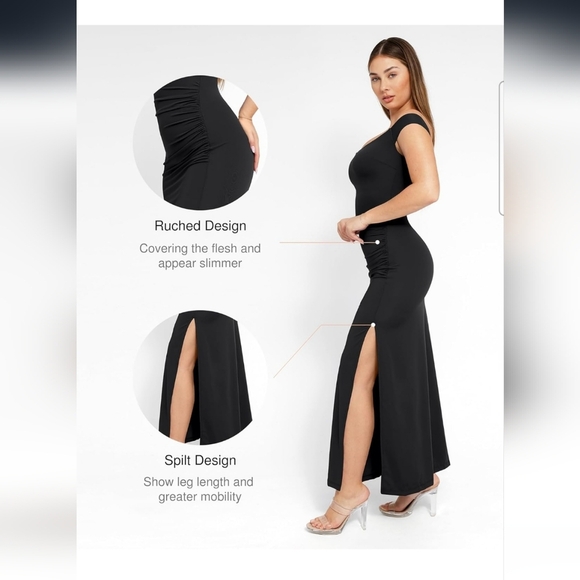 Popilush Black Off-the-Shoulder Shapewear Tummy Control Maxi Dress Size XS - Picture 3 of 11